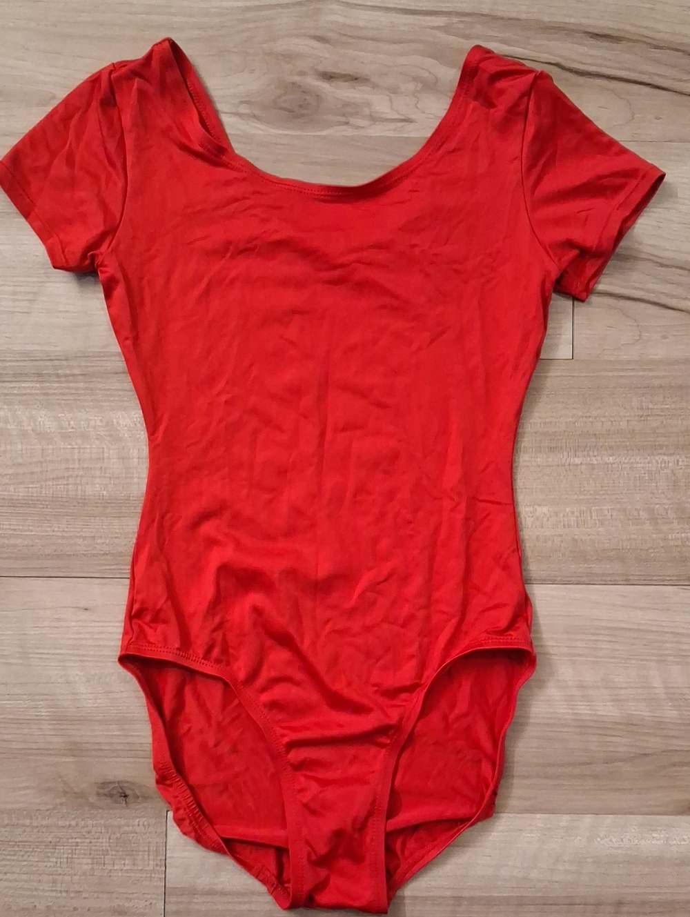 Girls Red Short-Sleeve Dance Leotard (L)